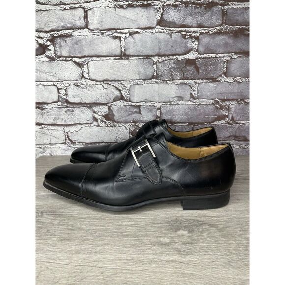 Magnanni Black Leather Cap Toe Monk Strap Loafers Dress Shoes Men Sz 11M US/44EU - Picture 1 of 16